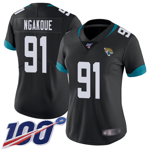 Nike Jacksonville Jaguars 91 Yannick Ngakoue Black Team Color Women Stitched NFL 100th Season Vapor Limited Jersey